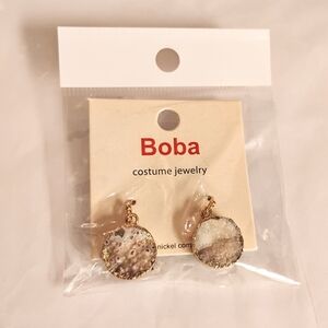 Boba Gold-Tone Druzy Drop Earrings in Neutral Beige and White